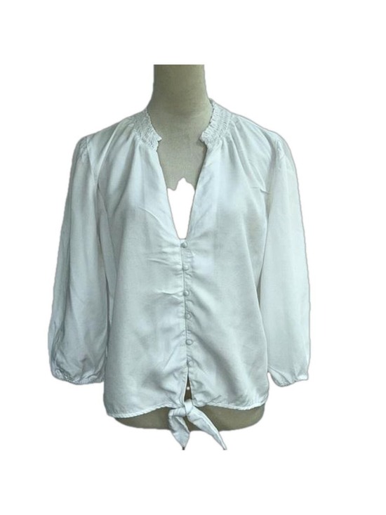 White House Black Market Tops - White House/Black Market: White, Tie Blouse: Size Small
